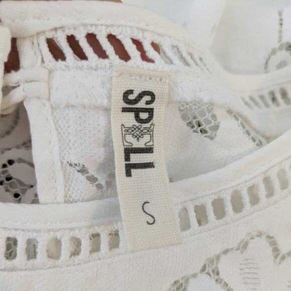 Spell Crochet Clover Lace Top Cream S Boho Hippie Floral Bell Flare Sheer Blouse - Picture 10 of 12